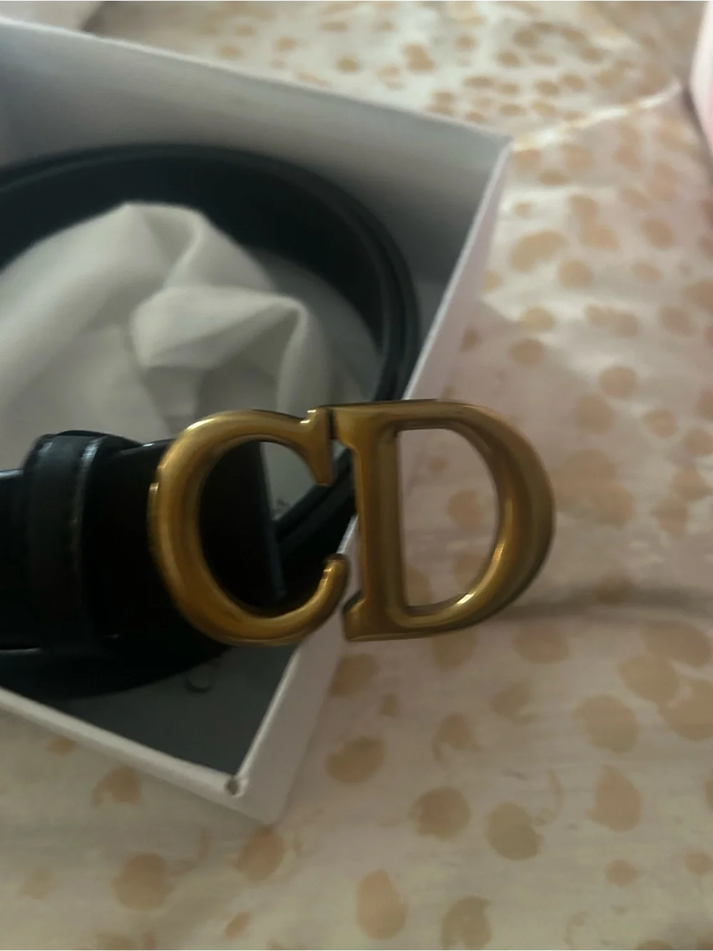 Dior Black Leather Belt with Gold CD Logo Buckle